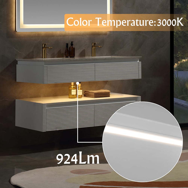 Led floating bathroom vanity double sinks white