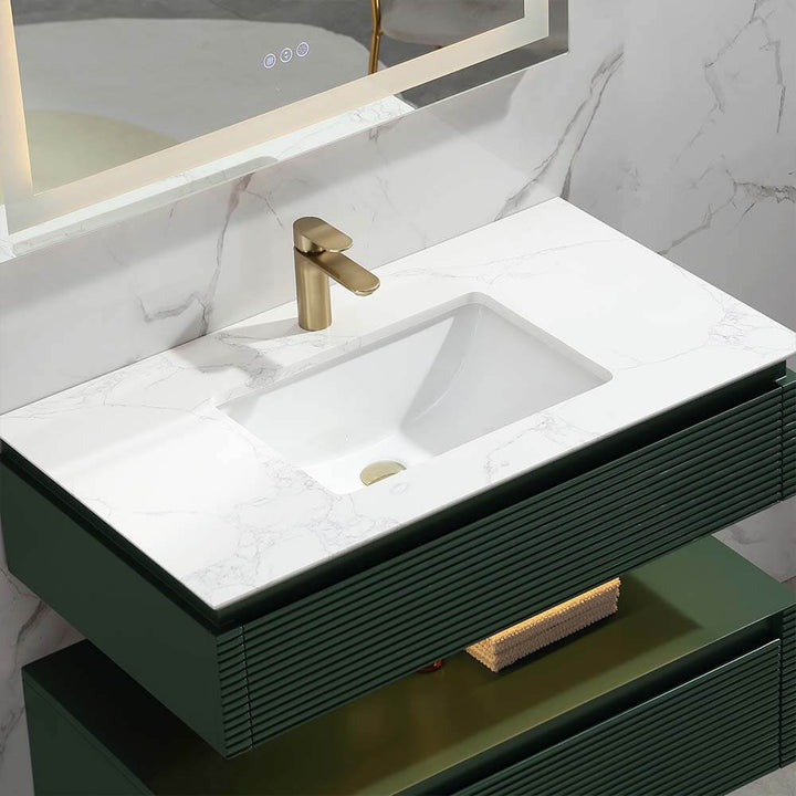 Led floating bathroom vanity green single sink 36x20 close up