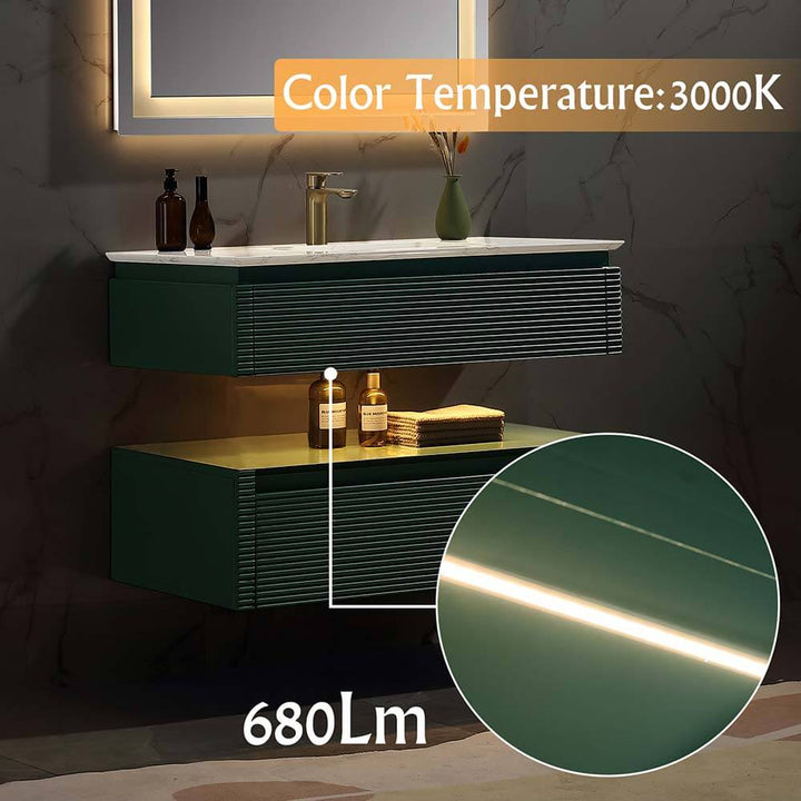 Led floating bathroom vanity green single sink 36x20