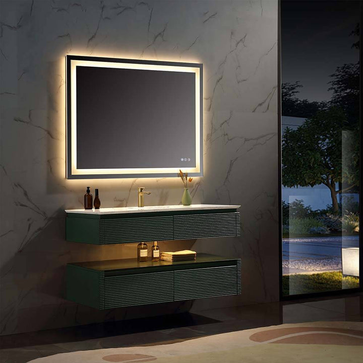 led floating bathroom vanity green single sink