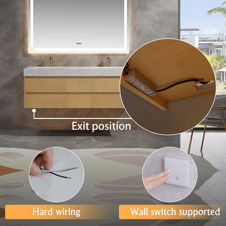 Led floating bathroom vanity hard-wiring wall switch options wall switch supported