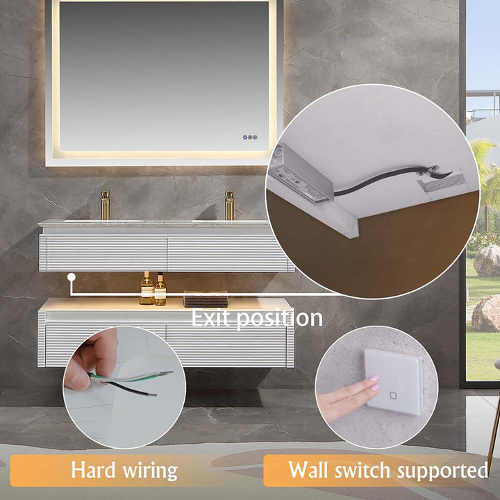 Led floating bathroom vanity hard-wiring wall switch options white