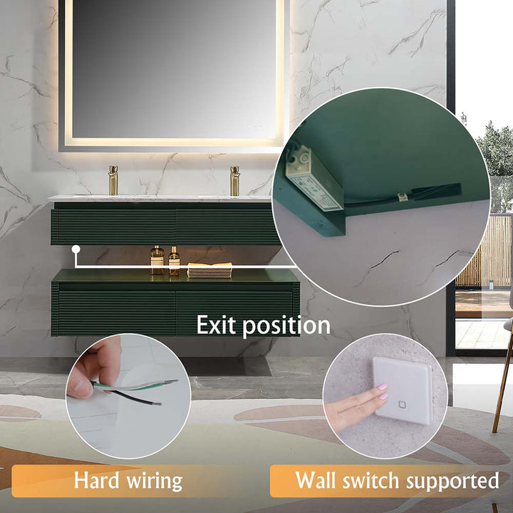 Led floating bathroom vanity hard wiring wall switch options