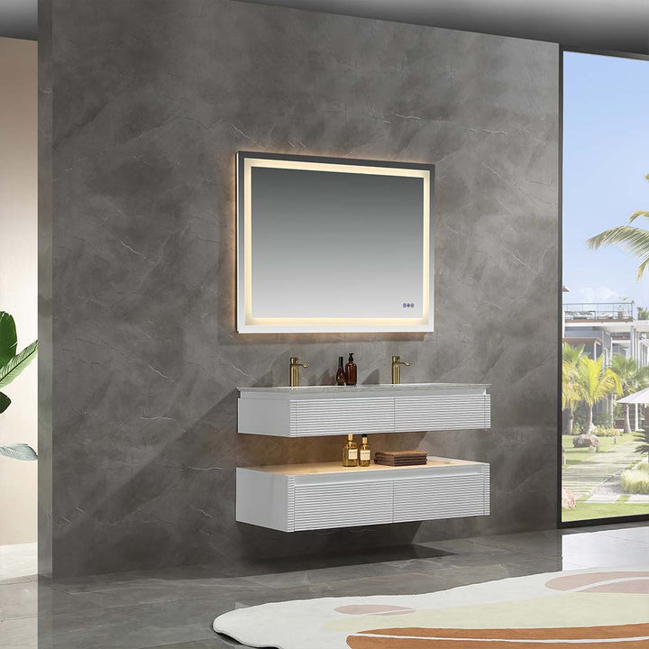 Led floating bathroom vanity main image white