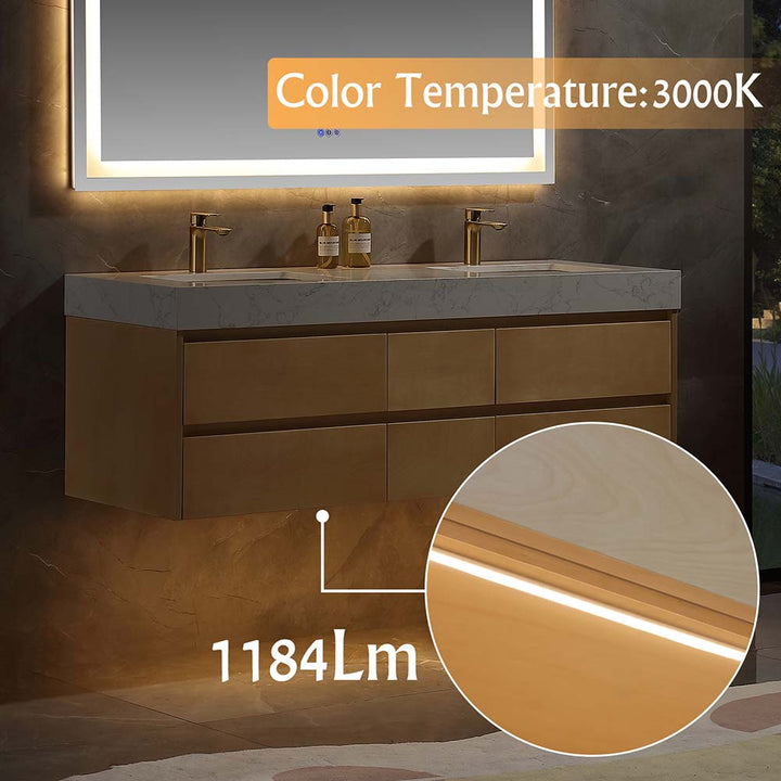 Led floating bathroom vanity walnut single sink 60x21