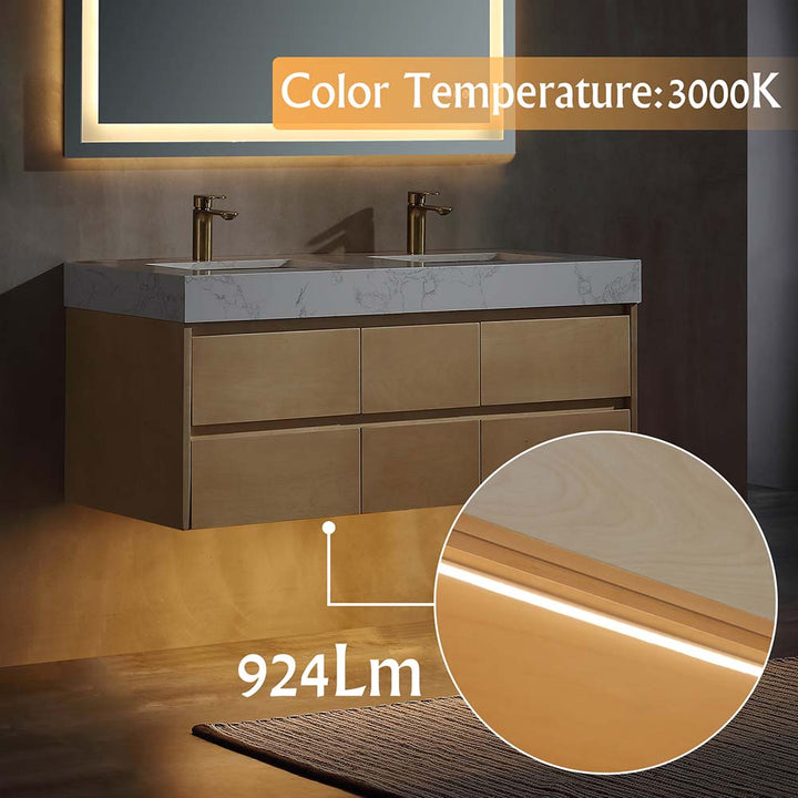 Led floating bathroom vanity, wooden 48x21 with led details