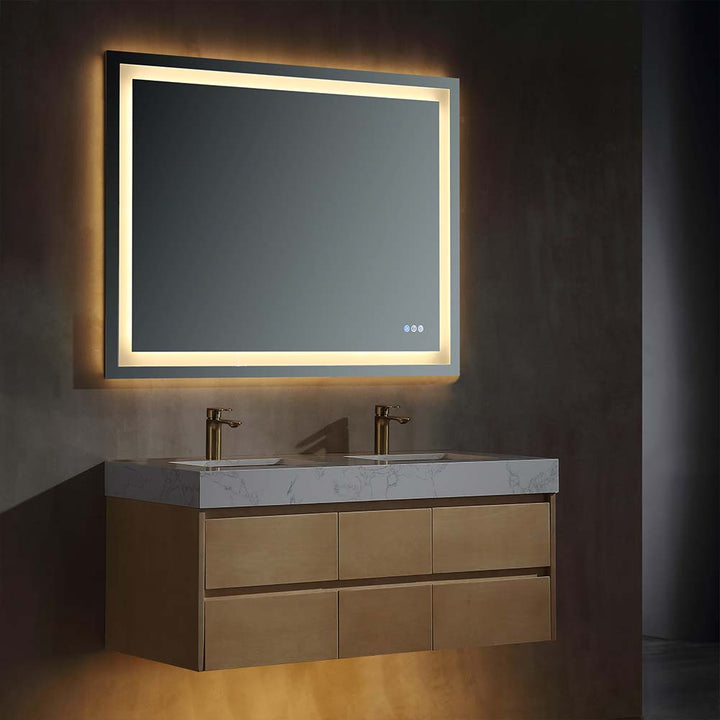 Led floating bathroom vanity wooden 48x21 with mirror