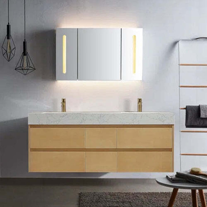 Led floating bathroom vanity wooden single sink 60x21 with mirror