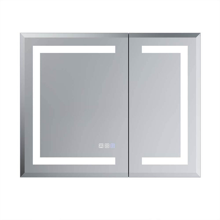 Led medicine cabinet double door white background