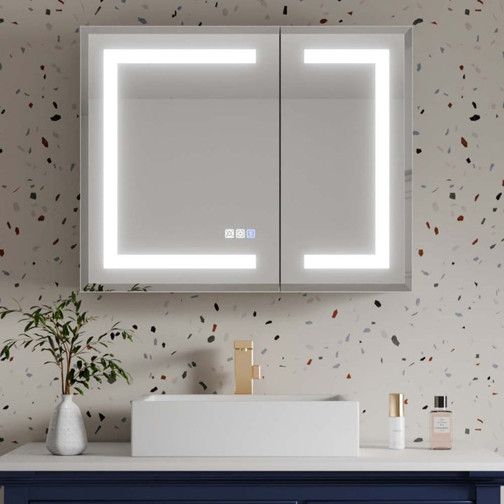 Led medicine cabinet in modern bathroom setting