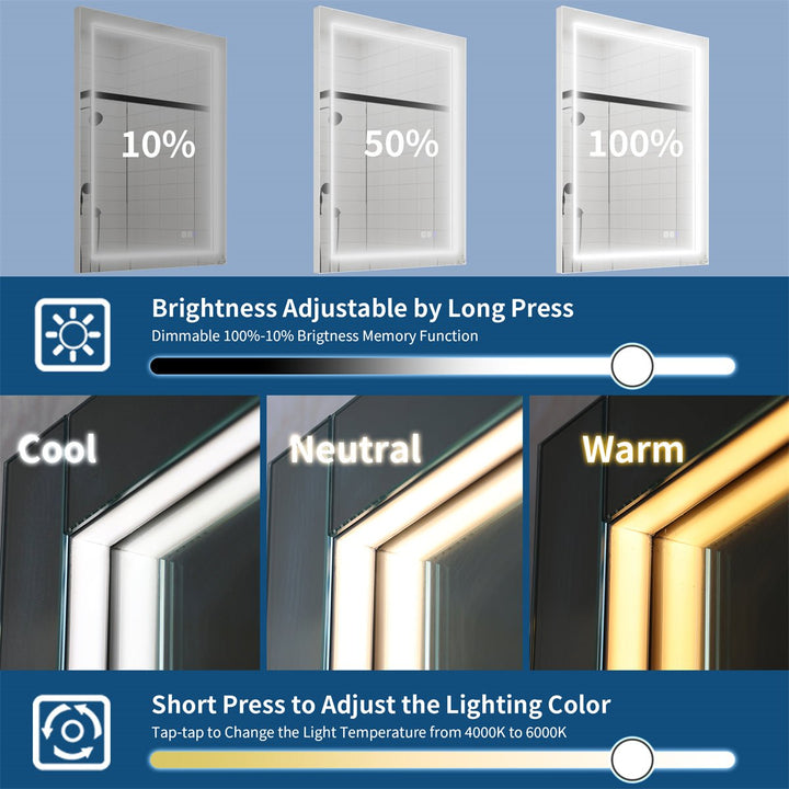 LED mirror dimmable light color options