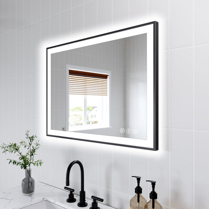 Led mirror illuminating bathroom vanity