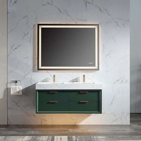 led vanity in modern green bathroom 48x21