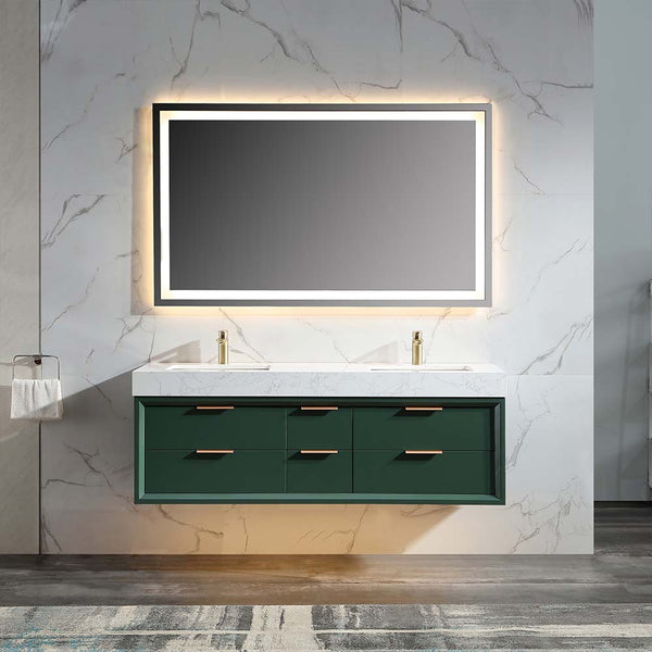 Led vanity in modern green bathroom 60x21