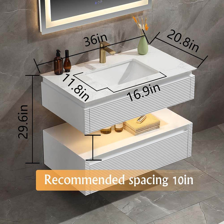 Led white floating bathroom vanity size specifications