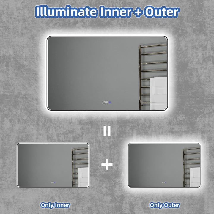 Lumina 55" W x 36" H LED Bathroom Mirror Inner & Outer Lighting - Modland