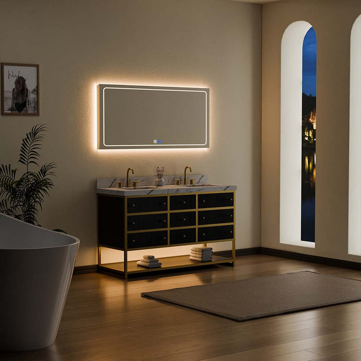 Luxury modern black double sink vanity bathtub