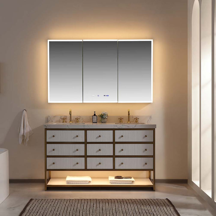 Luxury modern white double sink vanity bathroom