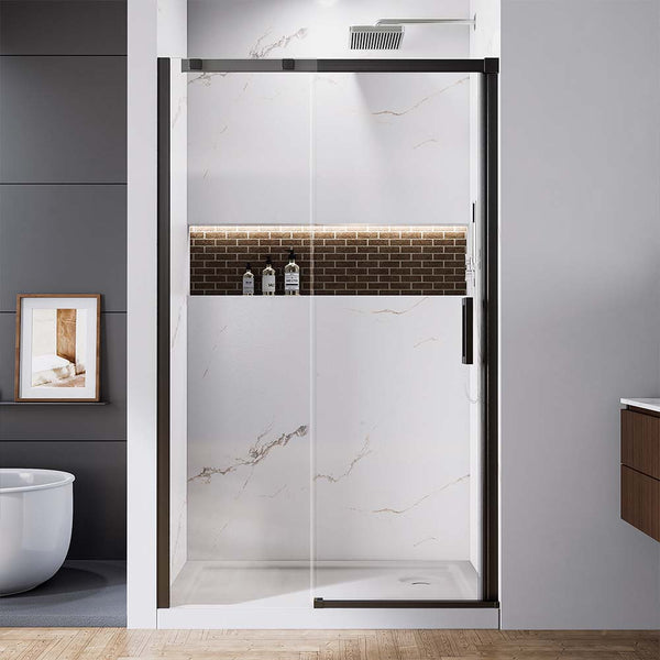 Matte black frameless sliding shower door