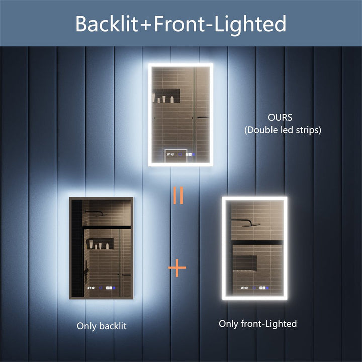 Medicine cabinet backlit and front lit comparison