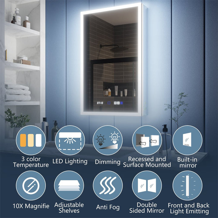 Medicine cabinet features LED lights adjustable shelves Left Opening