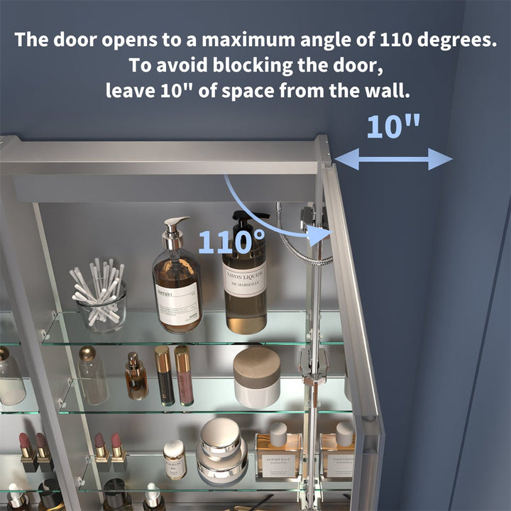 Medicine cabinet left opening 110 degrees