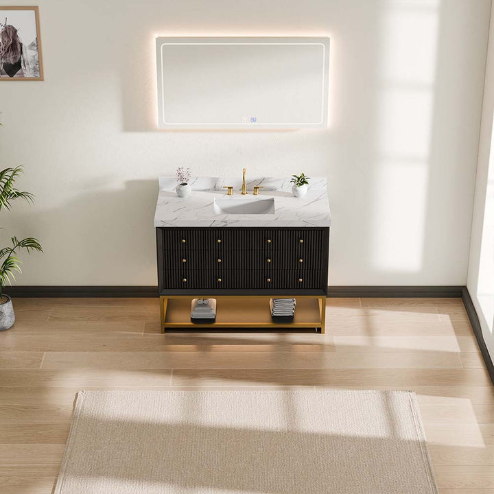 Modern black bathroom vanity with countertop