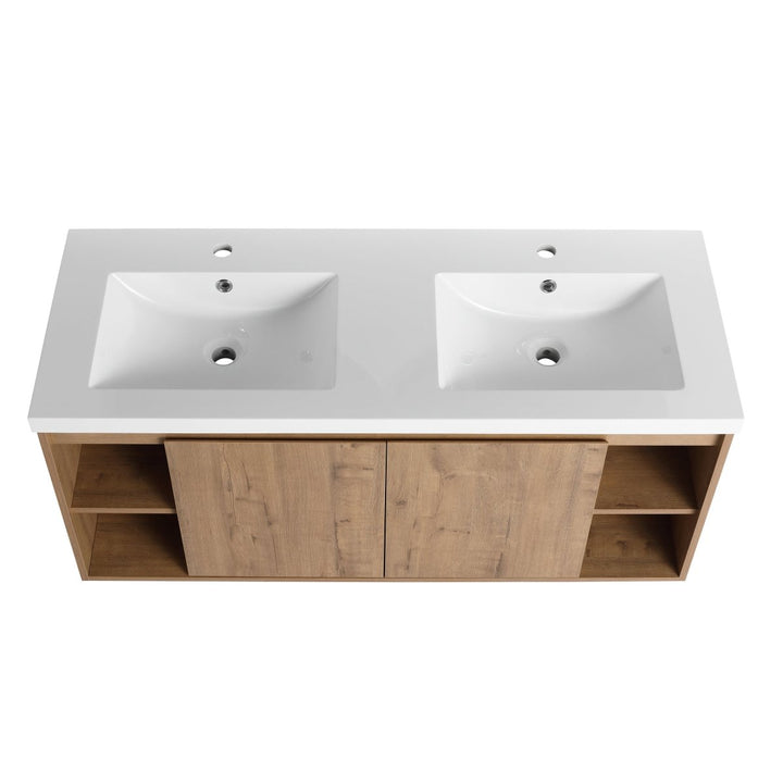 Modern double sink floating vanity top down