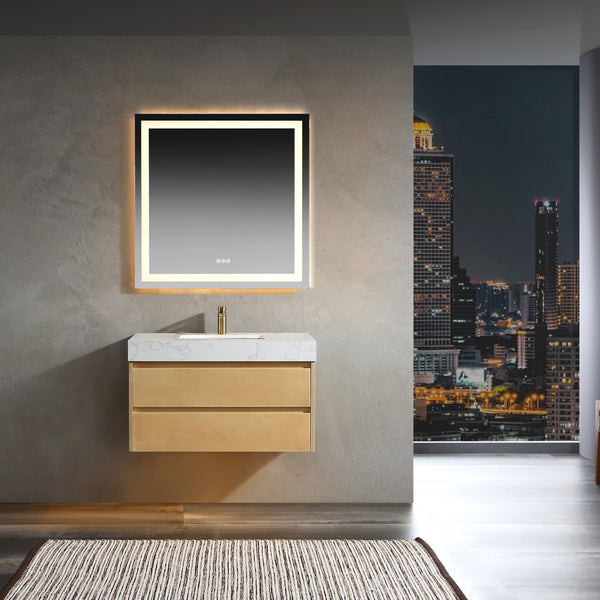 Modern floating vanity backlit mirror