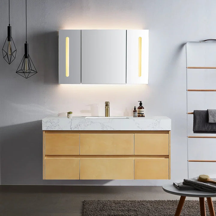 Modern single sink floating vanity mirror cabinet