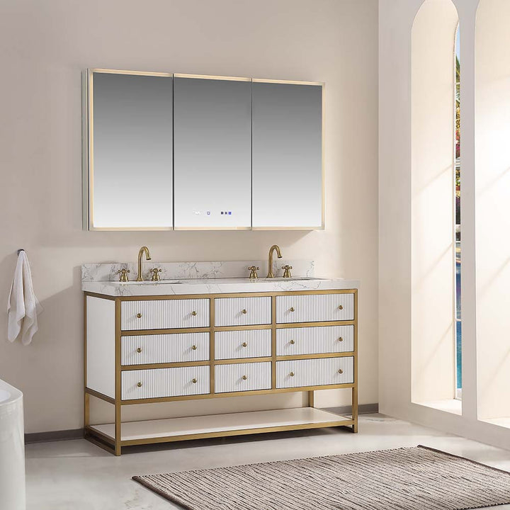 Modern white gold double sink vanity