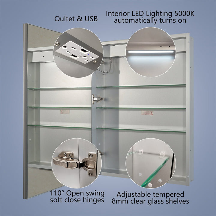 Rim 24" W x 32" H LED Lighted Medicine Cabinet with Mirror - Modland