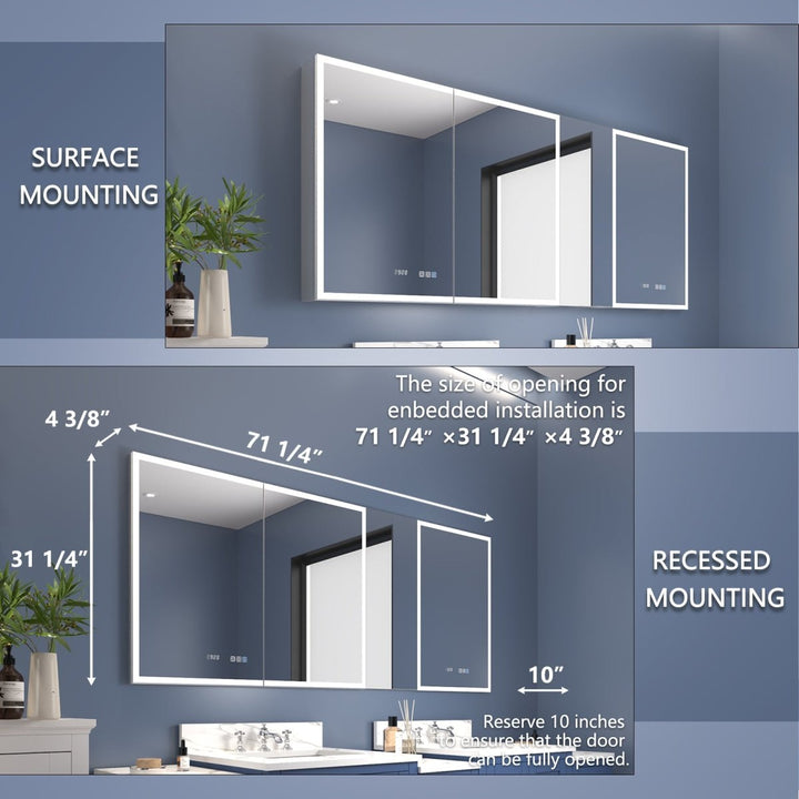 70*30 led lighted bathroom medicine cabinet