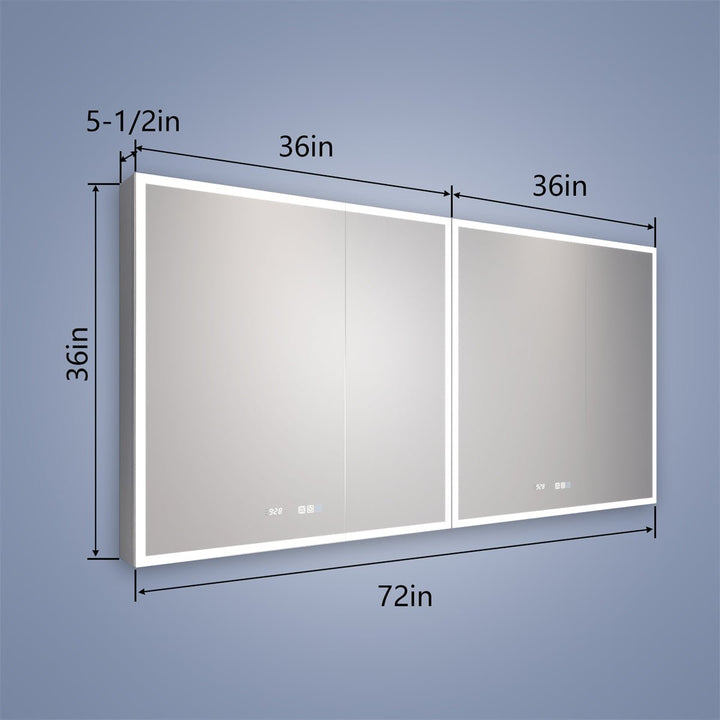 Rim 72" W x 36" H Led Lighted Medicine Cabinet Recessed or Surface with Mirrors - Modland