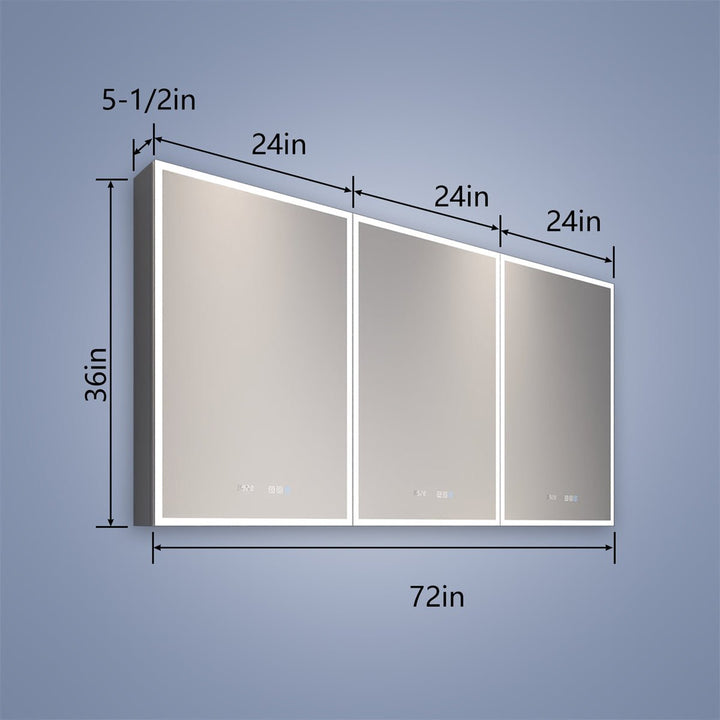 Rim 72" W x 36" H Led Lighted Medicine Cabinet Recessed or Surface with Mirrors - Modland