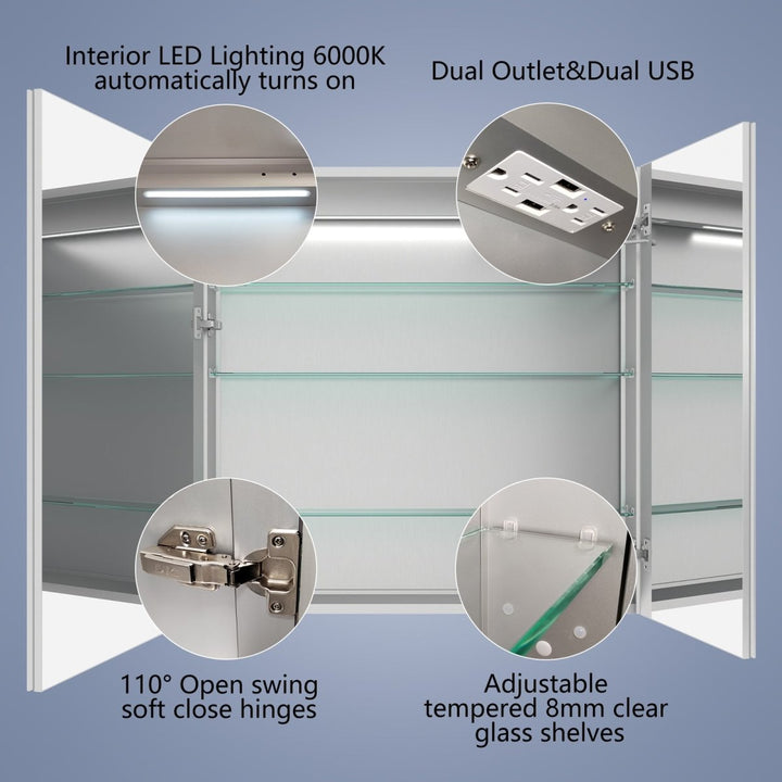 Rim 84" W x 36" H Led Lighted Medicine Cabinet Recessed or Surface with Mirrors,36-48 - Modland