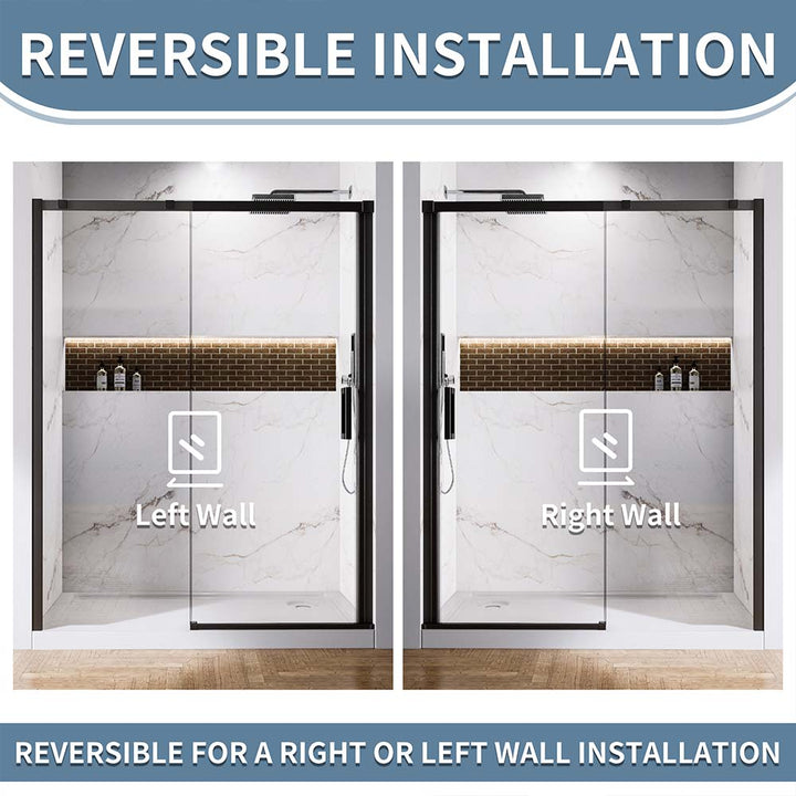 Shower door reversible installation