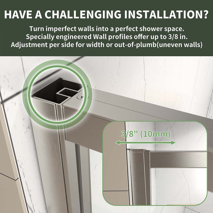 Shower door with wall profile adjustment