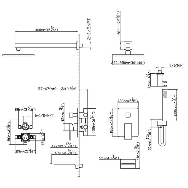 shower system technical drawing