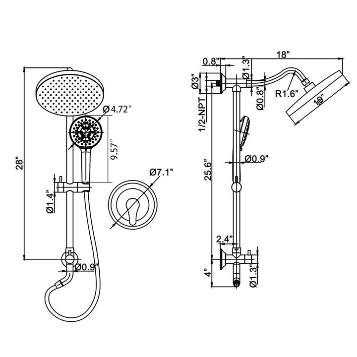 Size chart black shower