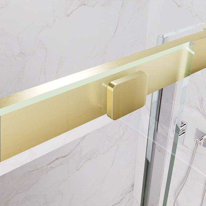 Sliding gold shower door top track detail