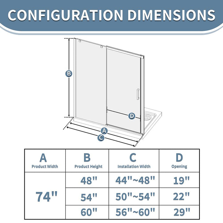 Sliding shower door size configuration