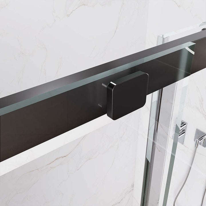 Sliding shower door top track detail