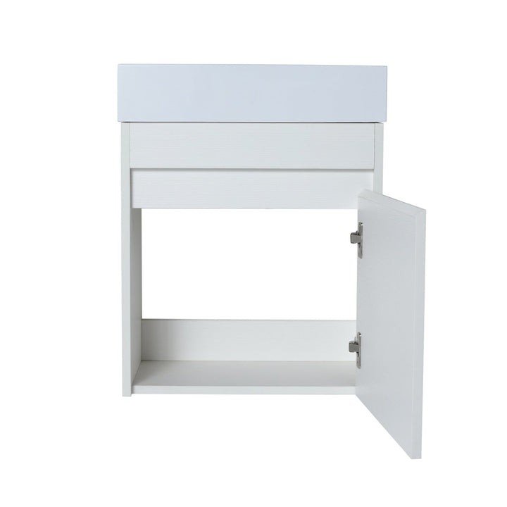 Wall mounted bathroom vanity interior storage white