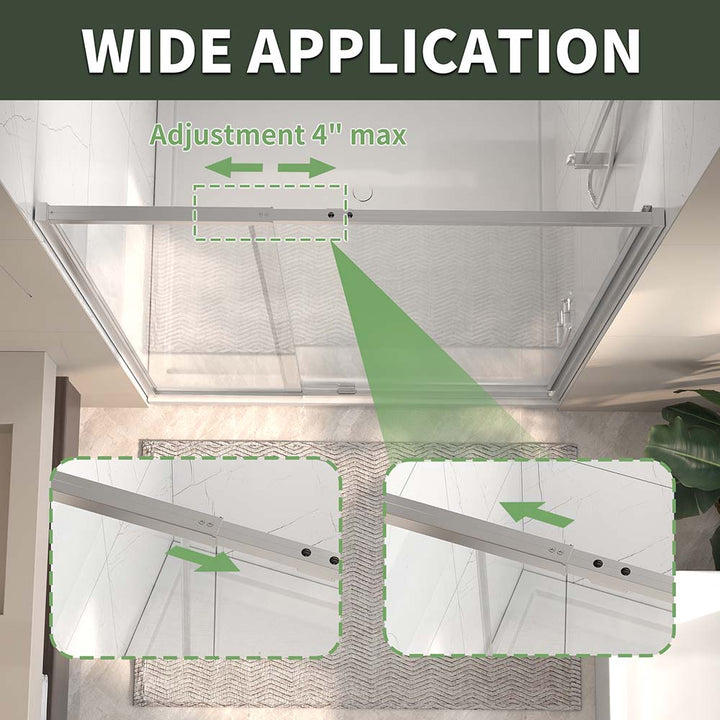 White bathroom shower door with adjustment feature