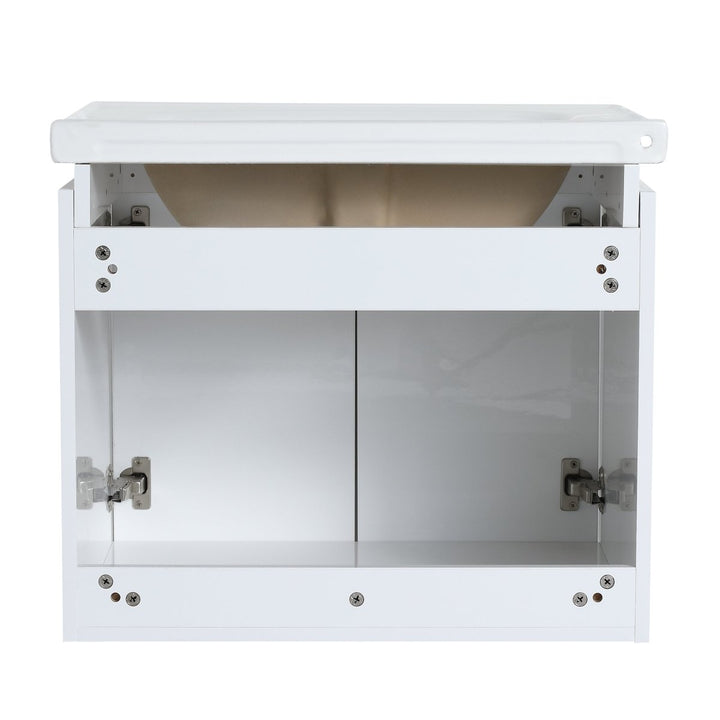 White floating vanity internal structure