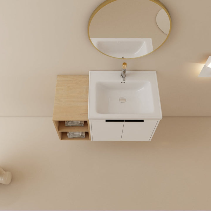 White floating vanity storage top