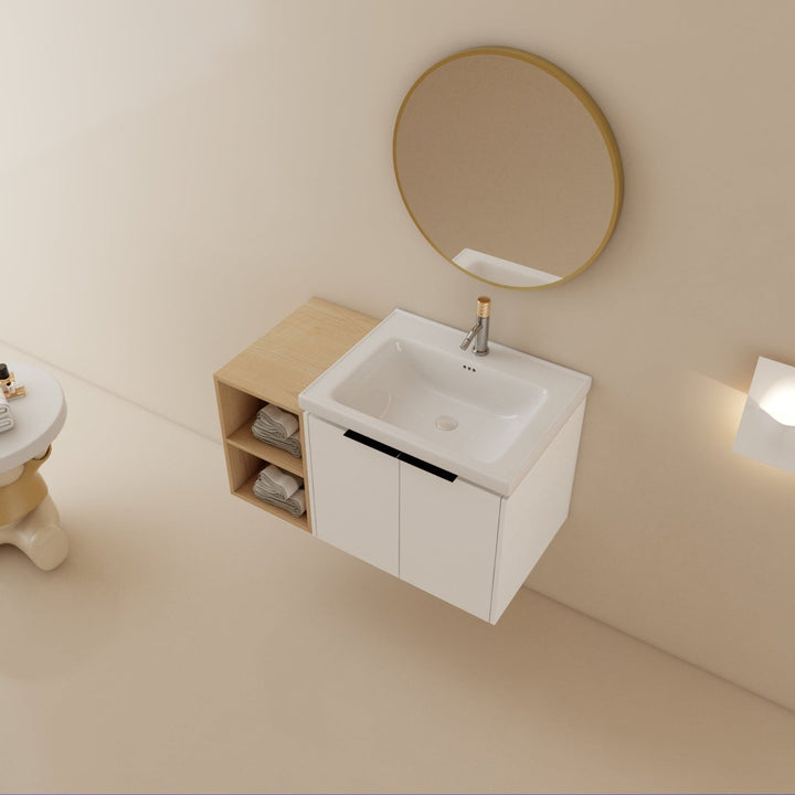 White floating vanity storage top