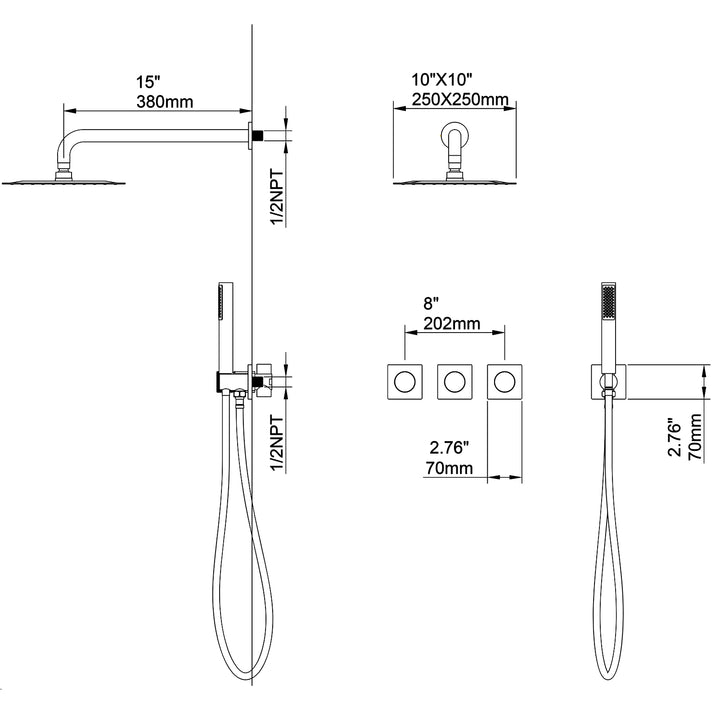 Square Rainfall Complete Shower System With Rough-In Valve - Modland