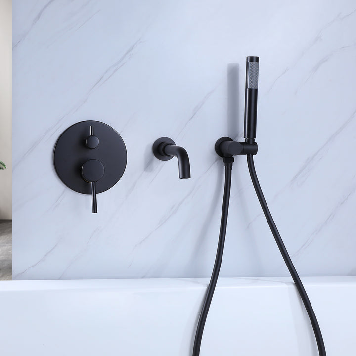 Modern Dual Handle Wall Mounted Tub Spout with Handheld Shower - Modland